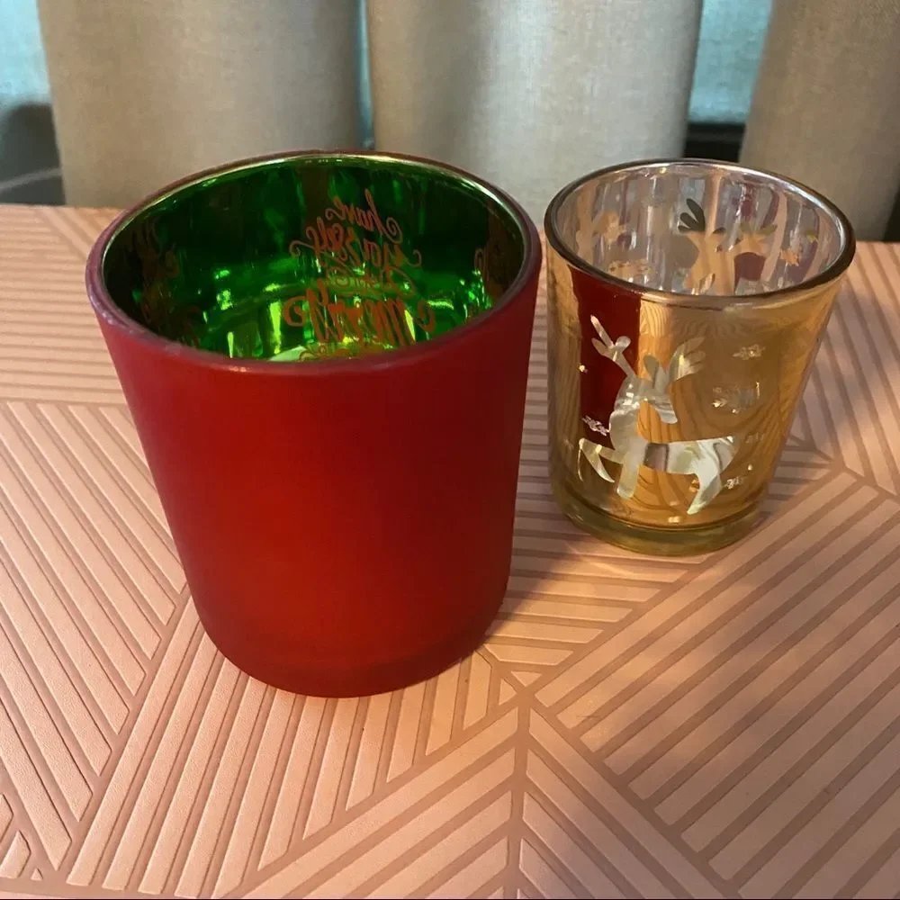 Style Life Candle Votive Holders Merry Christmas Reindeer Snowflake Set of 2 - Picture 5 of 7